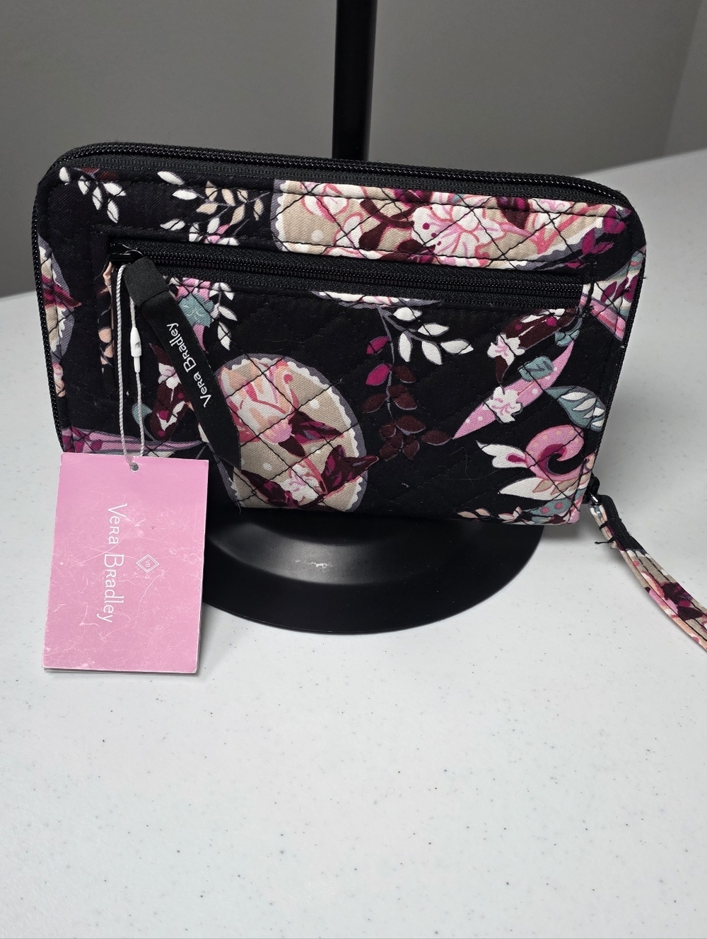 Vera Bradley Black Floral Quilted Wristlet